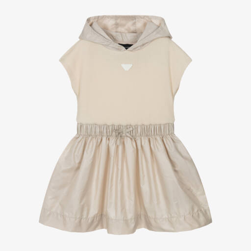 Emporio Armani-فستان بيج محبوك بنمط وافل للبنات | Childrensalon Outlet