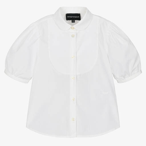 Emporio Armani-Белая хлопковая блузка с манишкой | Childrensalon Outlet