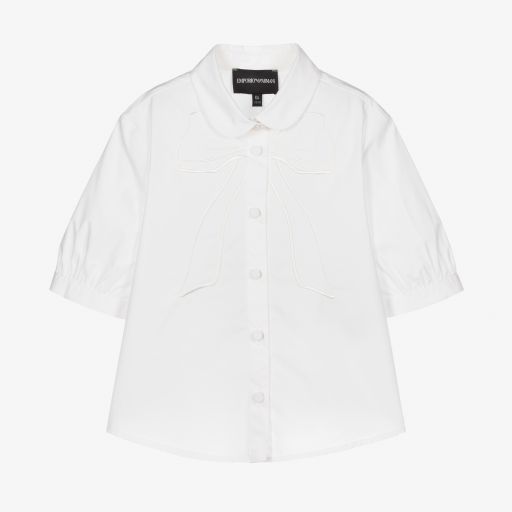Emporio Armani-بلوز قطن بوبلين لون أبيض للبنات | Childrensalon Outlet