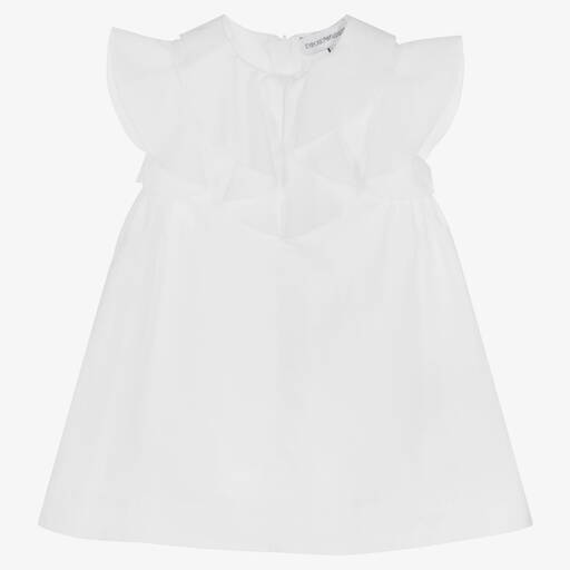 Emporio Armani-Girls White Cotton Poplin Dress | Childrensalon Outlet