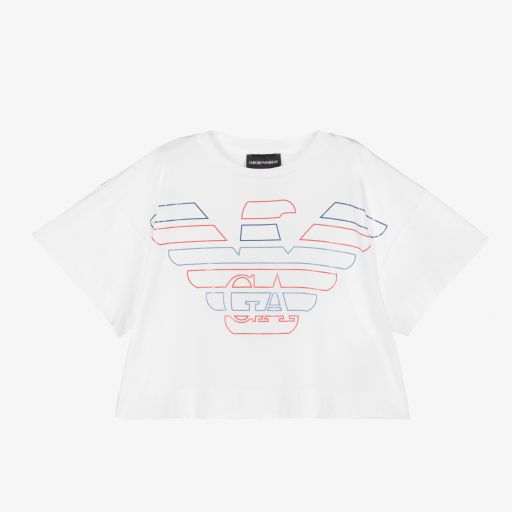 Emporio Armani-Белая укороченная футболка для девочек | Childrensalon Outlet
