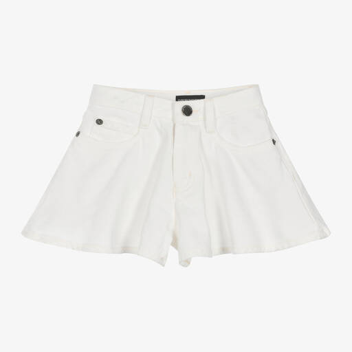 Emporio Armani-Girls White Denim Flared Shorts | Childrensalon Outlet