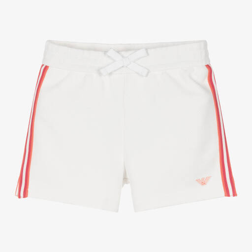 Emporio Armani-Girls White EA Crew Cotton Shorts | Childrensalon Outlet