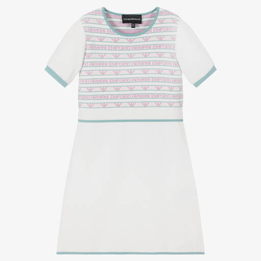 Emporio Armani-Girls White Knitted Logo Dress | Childrensalon Outlet