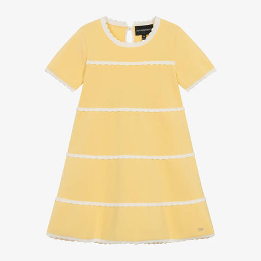 Emporio Armani-فستان قطن محبوك مضلّع لون أصفر | Childrensalon Outlet