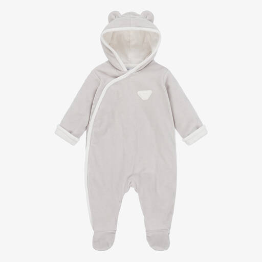 Emporio Armani-Grey Hooded Velour Pramsuit | Childrensalon Outlet