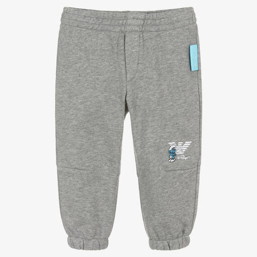 Emporio Armani-Grey Marl Cotton Smurfs Baby Joggers | Childrensalon Outlet