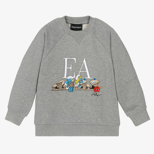 Emporio Armani-Sweat gris en coton bio Schtroumpfs | Childrensalon Outlet