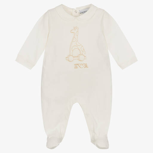 Emporio Armani-Ivory Cotton Giraffe Babygrow | Childrensalon Outlet