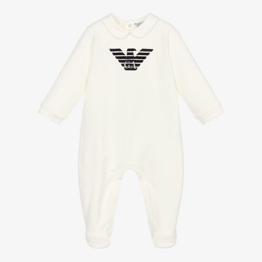 Emporio Armani-Ivory Eagle Logo Babysuit | Childrensalon Outlet