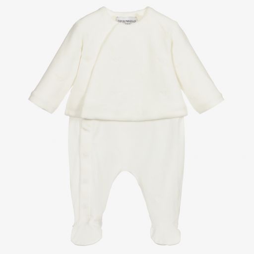 Emporio Armani-Ivory Velour & Jersey Babygrow | Childrensalon Outlet