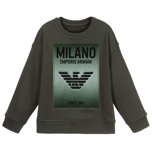 Emporio Armani-Khaki Green Logo Sweatshirt | Childrensalon Outlet