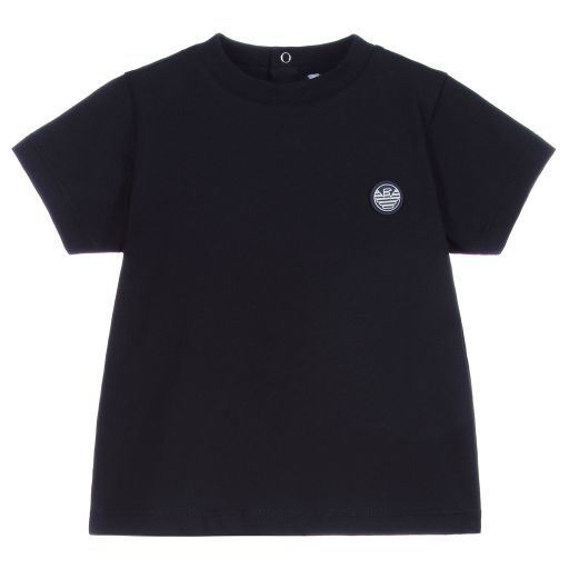 Emporio Armani-Navy Blue Cotton Baby T-Shirt | Childrensalon Outlet