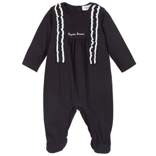 Emporio Armani-بيبي غرو قطن بيكيه لون كحلي وأبيض للمولودات | Childrensalon Outlet