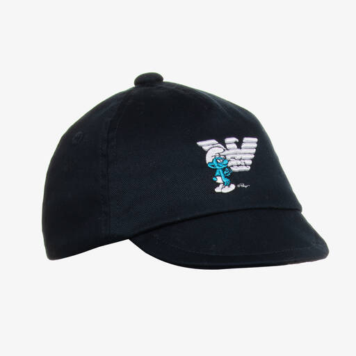 Emporio Armani-Navyblaues Schlumpf Baumwoll-Cap | Childrensalon Outlet