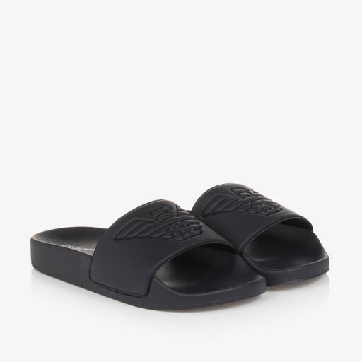 Emporio Armani-Navy Blue Eagle Sliders | Childrensalon Outlet