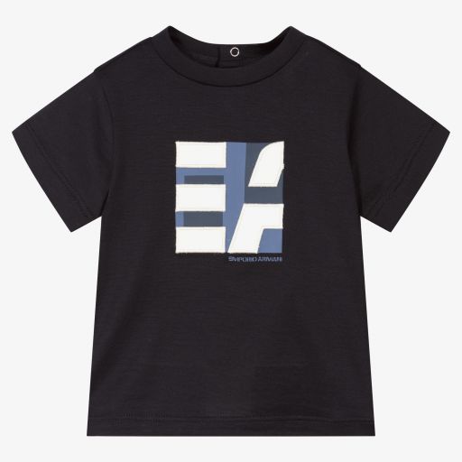 Emporio Armani-Navy Blue Logo Baby T-Shirt | Childrensalon Outlet