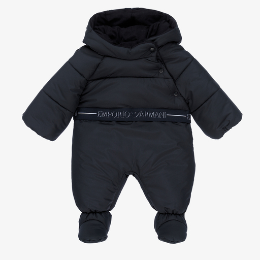 Emporio Armani-Navy Blue Logo Snowsuit | Childrensalon Outlet