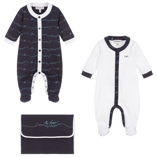 Emporio Armani-Navy Blue & White Babysuit Set | Childrensalon Outlet