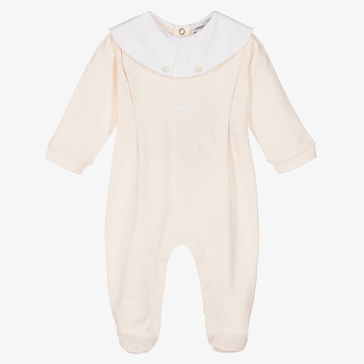 Emporio Armani-Pink Cotton Piqué Logo Babygrow | Childrensalon Outlet