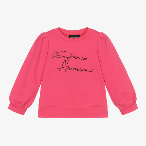 Emporio Armani-سويتشيرت قطن جيرسي لون زهري للبنات | Childrensalon Outlet