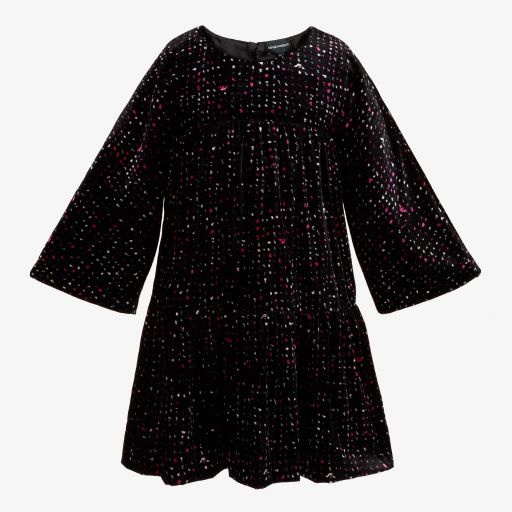 Emporio Armani-Teen Black Printed Velvet Dress | Childrensalon Outlet