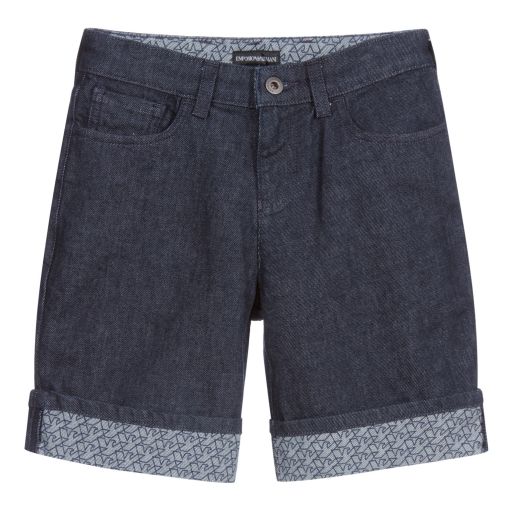 Emporio Armani-Синие джинсовые шорты с логотипом для подростков | Childrensalon Outlet
