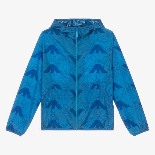 Emporio Armani-جاكيت واقي من الرياح لون أزرق بطبعة النسر | Childrensalon Outlet