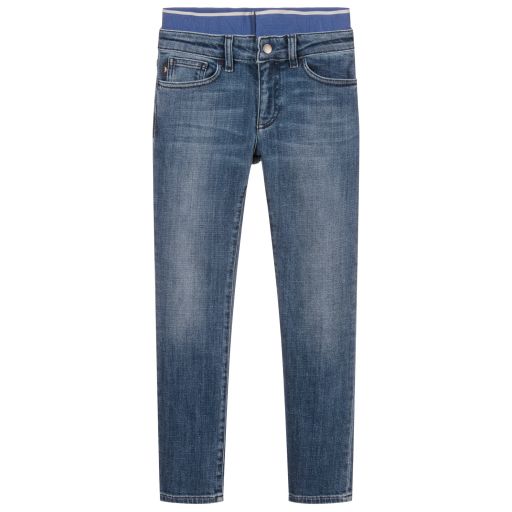 Emporio Armani-Синие зауженные джинсы с логотипом для подростков | Childrensalon Outlet