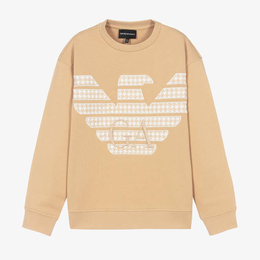 Emporio Armani-Teen Boys Beige Cotton Sweatshirt | Childrensalon Outlet