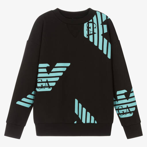 Emporio Armani-Teen Boys Black Cotton Eagle Sweatshirt | Childrensalon Outlet