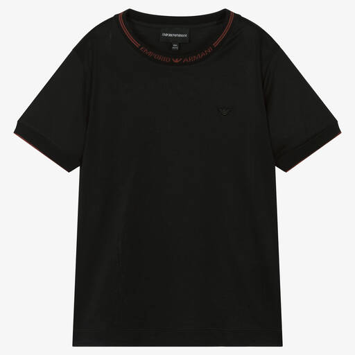 Emporio Armani-Teen Boys Black Cotton T-Shirt | Childrensalon Outlet