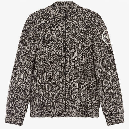 Emporio Armani-Teen Boys Black & Grey Knit Zip-Up Top | Childrensalon Outlet