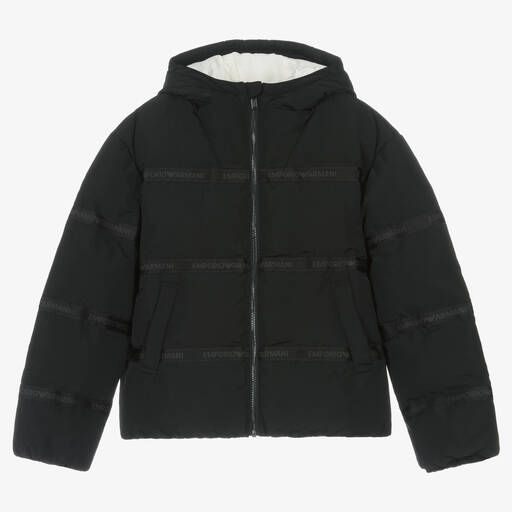 Emporio Armani-Schwarze Teen Steppjacke mit Kapuze | Childrensalon Outlet