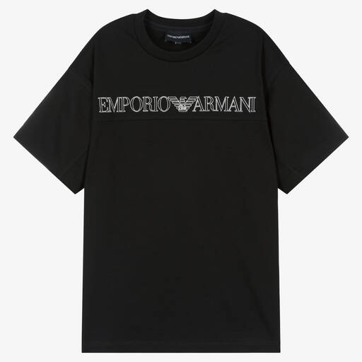 Emporio Armani-T-shirt noir en jersey ado garçon | Childrensalon Outlet