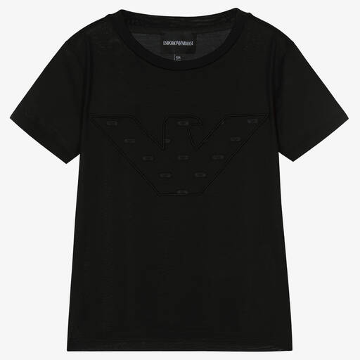Emporio Armani-Teen Boys Black Lyocell Eagle T-Shirt | Childrensalon Outlet