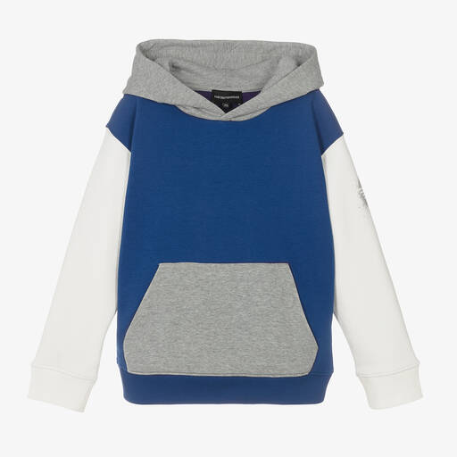 Emporio Armani-Teen Boys Blue Colourblock Hoodie | Childrensalon Outlet