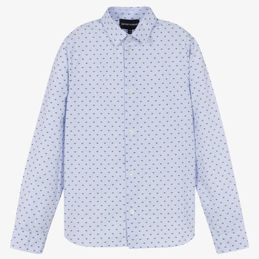 Emporio Armani-Chemise bleue en coton aigle ado | Childrensalon Outlet