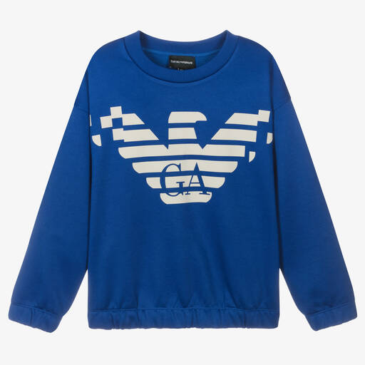 Emporio Armani-Teen Boys Blue Cotton Eagle Sweatshirt | Childrensalon Outlet