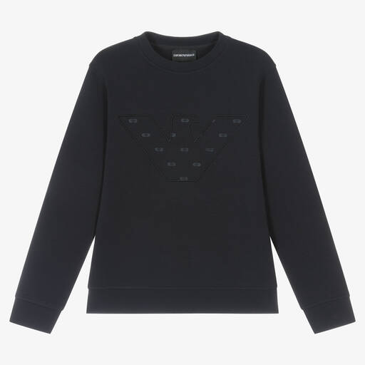 Emporio Armani-Teen Boys Blue Cotton Eagle Sweatshirt | Childrensalon Outlet