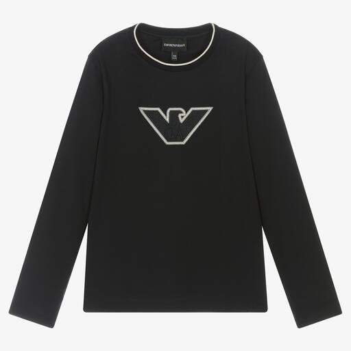 Emporio Armani-توب تينز ولادي قطن لون كحلي بطبعة النسر | Childrensalon Outlet