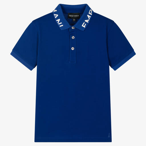 Emporio Armani-Teen Boys Blue Cotton Logo Polo Shirt | Childrensalon Outlet