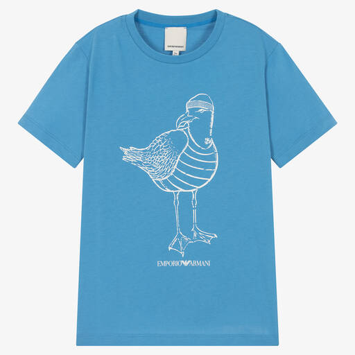 Emporio Armani-Teen Boys Blue Cotton Seagull T-Shirt | Childrensalon Outlet