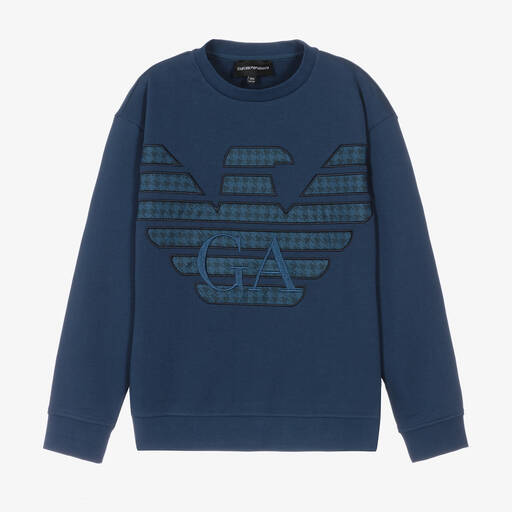 Emporio Armani-Синий хлопковый свитшот для мальчиков-подростков | Childrensalon Outlet