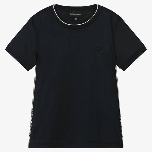 Emporio Armani-Blaues Teen Baumwoll-T-Shirt | Childrensalon Outlet