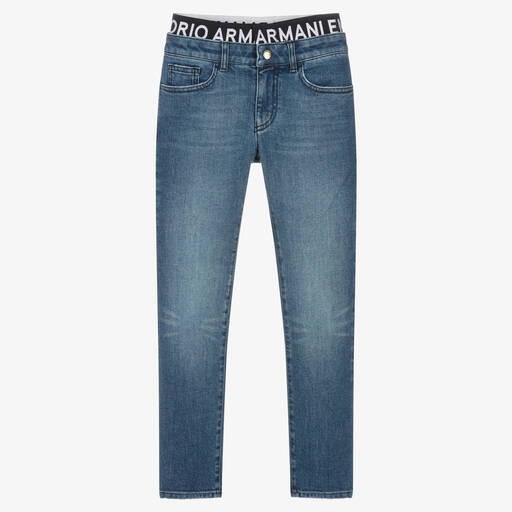 Emporio Armani-Blaue Teen Jeans mit Kontrastbund | Childrensalon Outlet
