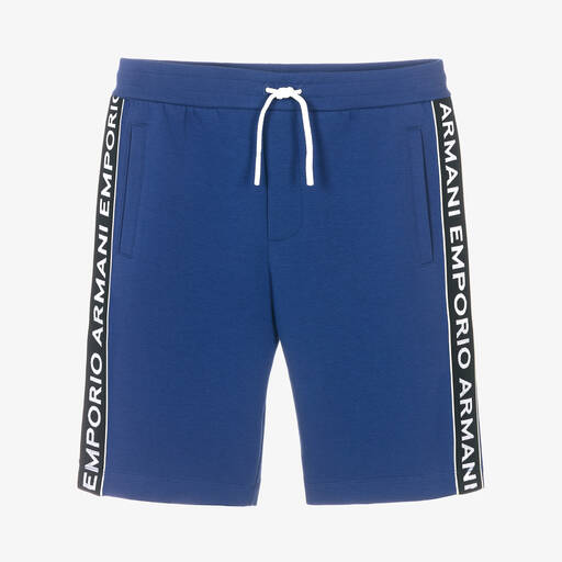 Emporio Armani-Teen Boys Blue Jersey Logo Shorts | Childrensalon Outlet