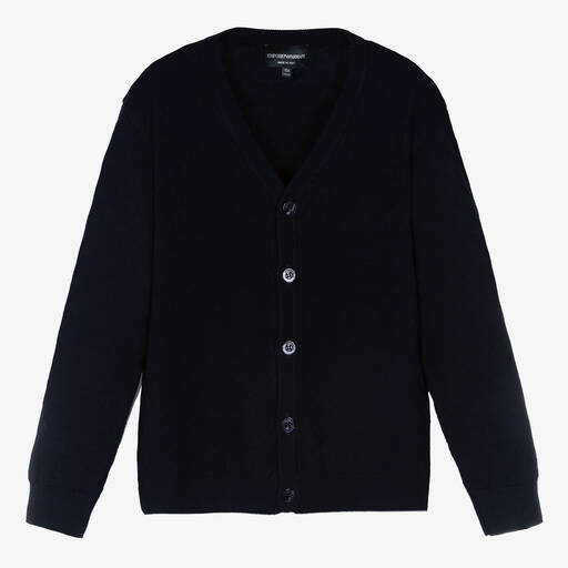 Emporio Armani-Teen Boys Blue Knitted Logo Cardigan | Childrensalon Outlet