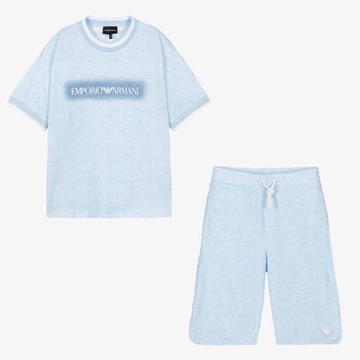 Emporio Armani-Teen Boys Blue Logo Shorts Set | Childrensalon Outlet