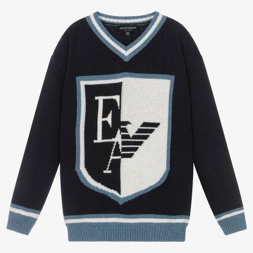 Emporio Armani-Teen Boys Blue Logo Sweater | Childrensalon Outlet
